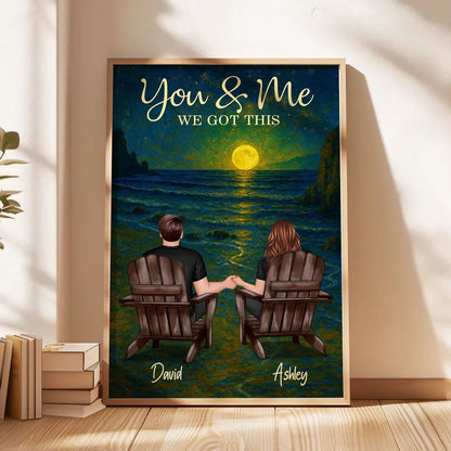 Personalized Poster for Couple with Sunset Beach Scene, Romantic You & Me Art, Unique Gift for Husband, Wife or Partner