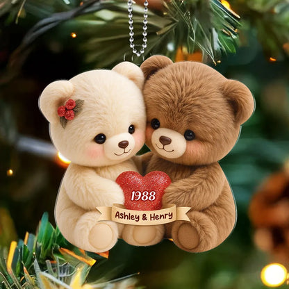 Personalized Acrylic Car Hanger with Cute Bear Couple – Custom Car Mirror Decor and Unique Romantic Gift for Couples