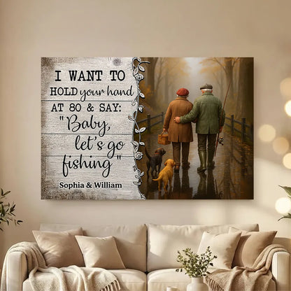 Personalized Couple Fishing Poster with Dogs – Romantic Wall Art for Living Room, Unique Gift for Him or Her