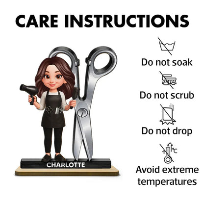2-Layer Wooden Plaque Hairdresser Cartoon With Scissors Salon Decor A Unique Creative Gift For Hairstylists