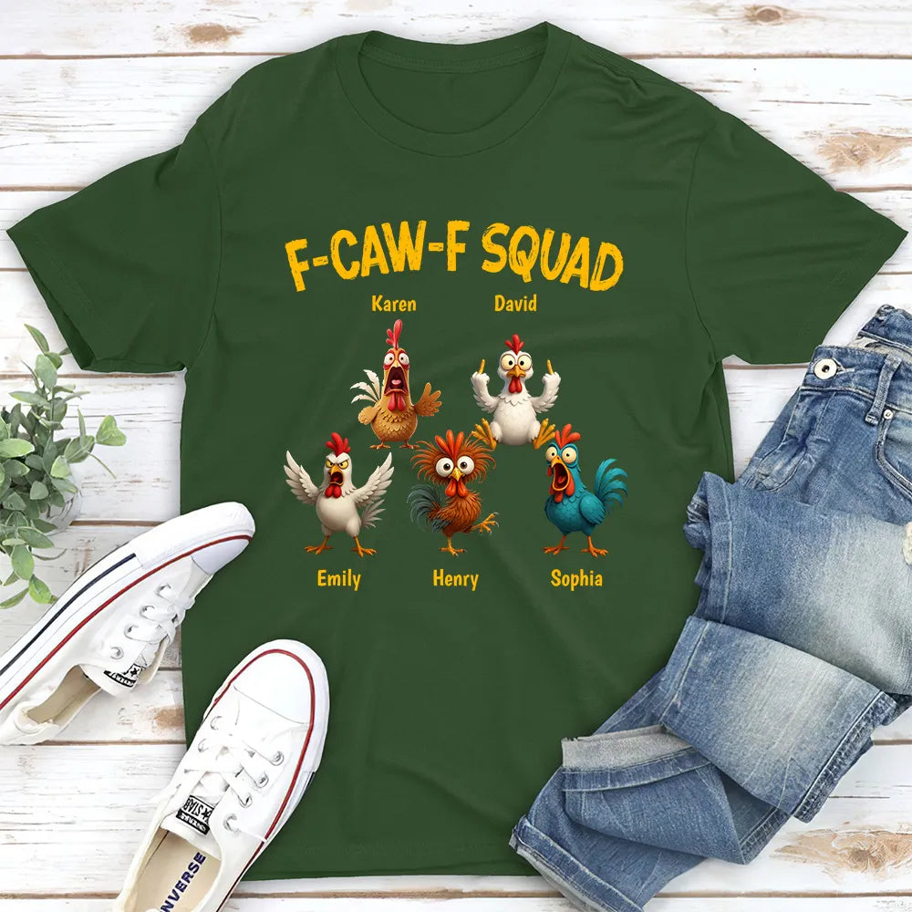 Funny F-CAW-F Squad Chicken Classic Tee, Personalized One of a Kind Gift for Your Crew, Holiday Party Laughs