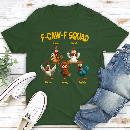 Funny F-CAW-F Squad Chicken Classic Tee, Personalized One of a Kind Gift for Your Crew, Holiday Party Laughs
