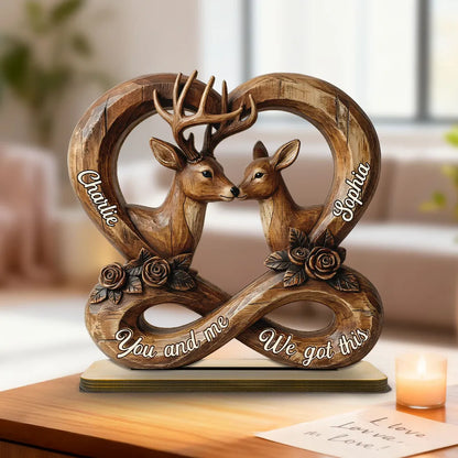 Personalized 2-Layer Wooden Plaque, Rustic Nuzzling Deer Couple, Unique Gift For Couples
