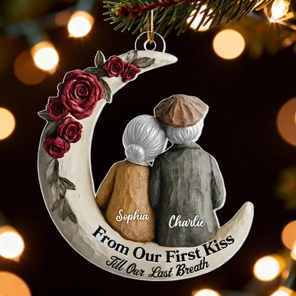 Acrylic Ornament with 'From Our First Kiss Till Our Last Breath' Sweet Couple Moon Christmas Ornament Unique Gift