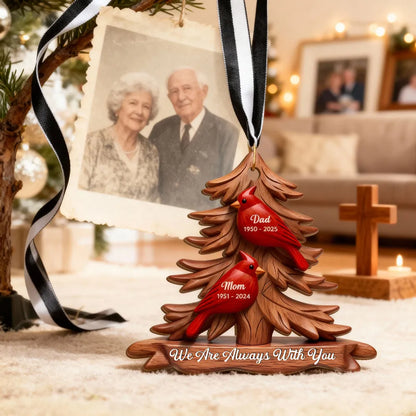 Cardinal Memorial Acrylic Ornament Pine Tree Design 'We Are Always With You' Unique Sympathy Gift