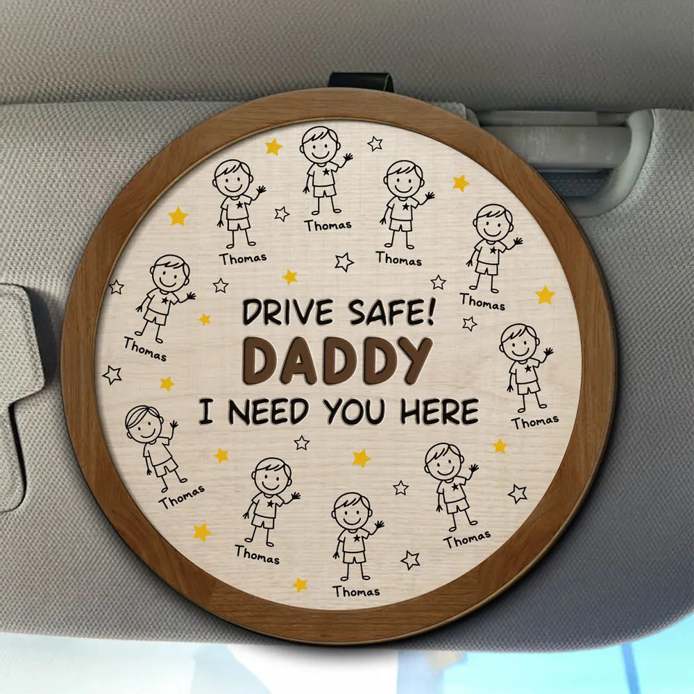 Personalized Car Visor Clip For Grandpa, Unique Custom Drive Safe Gift With Cute Child Doodles