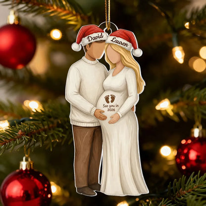Custom Couple Acrylic Ornament for Parents-to-Be, Romantic Christmas Tree Decor, Personalized Baby Bump Keepsake Gift