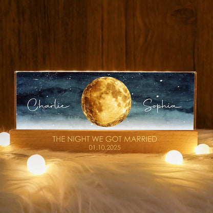 Personalized Moon Phase Block LED Light Plaque for Couple - Starry Night Bedside Decor, Unique Anniversary Gift