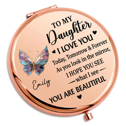 Personalized Metal Compact Mirror for Daughter, Butterfly Love Quote, Everyday Purse Keepsake, Unique Gift