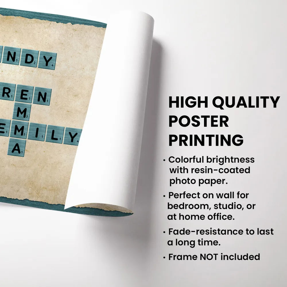 Custom Family Crossword Poster Wall Art – Personalized Names, Heartwarming Home Decor and Unique Gift for Grandparents or Parents