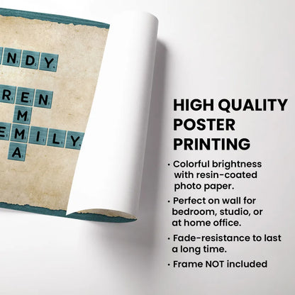 Custom Family Crossword Poster Wall Art – Personalized Names, Heartwarming Home Decor and Unique Gift for Grandparents or Parents