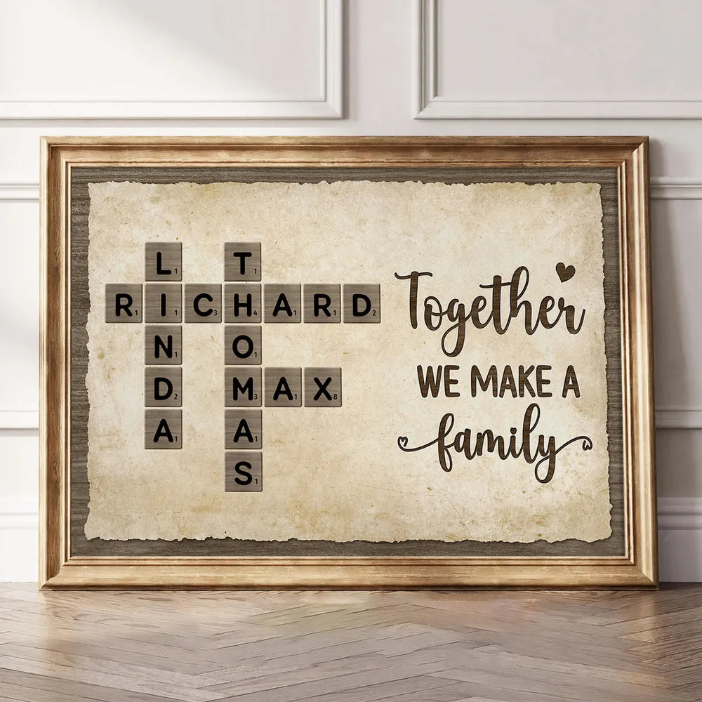Custom Family Crossword Poster Wall Art – Personalized Names, Heartwarming Home Decor and Unique Gift for Grandparents or Parents