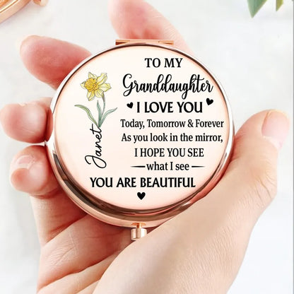 Personalized Metal Compact Mirror for Granddaughter, I Love You Today Tomorrow & Forever, Unique Gift