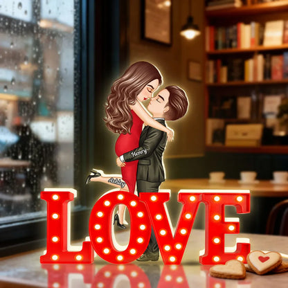 Personalized Love Acrylic Light Box, Kissing Couple in Warm Glow, Unique Romantic Gift for Wife Husband Girlfriend Boyfriend