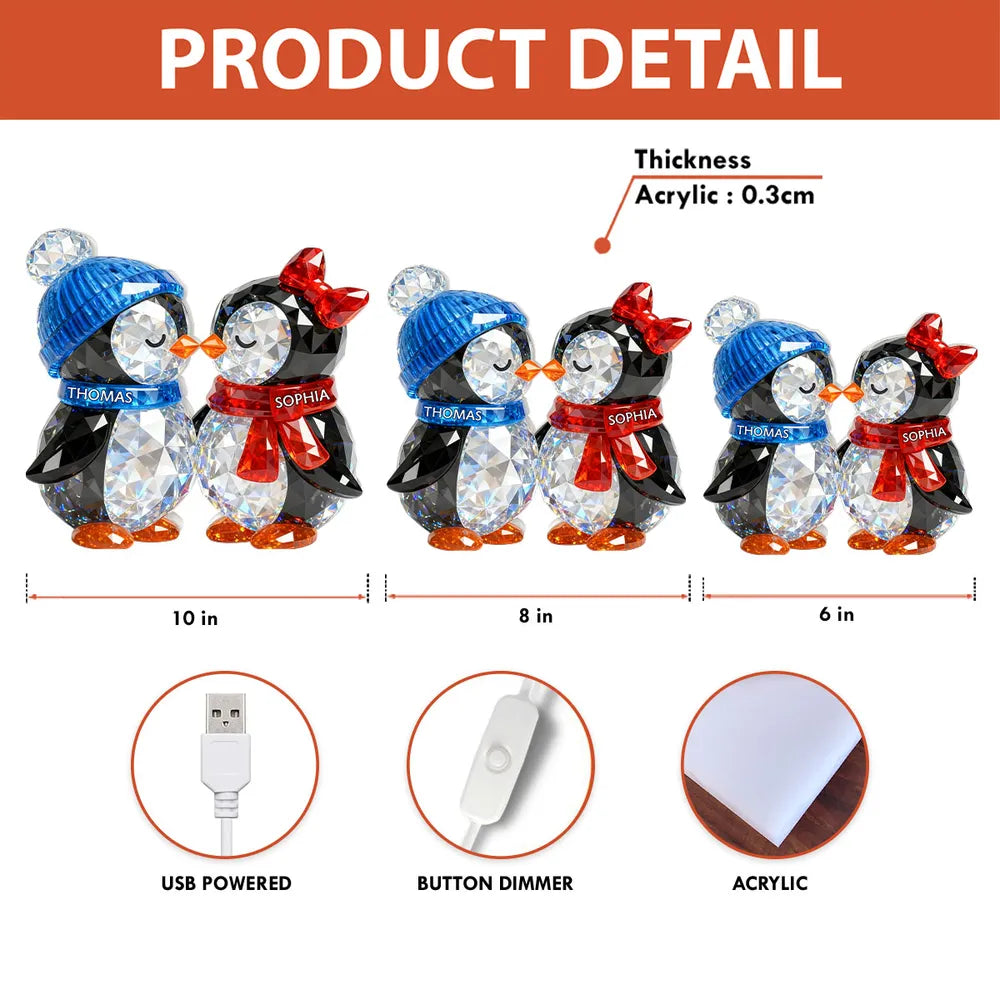 Custom Penguin Couple Acrylic Light Box with Names, Romantic LED Night Light Gift for Couples