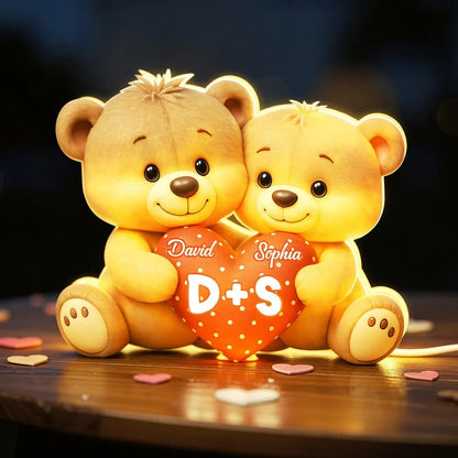 Personalized Acrylic Light Box Cute Bear Couple Holding a Heart Bedroom Lamp with Warm Glow Unique Gift for Couples