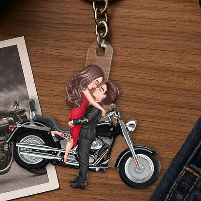 Personalized Couple Kissing Motorcycle Acrylic Keychain, Cute Biker Accessory, Unique Gift for Him or Her