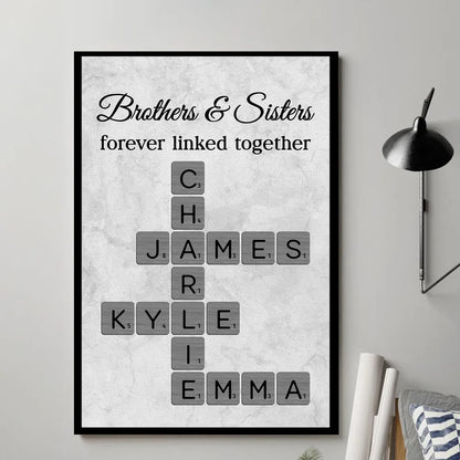 Personalized Poster with Brothers & Sisters Linked Crossword Art, Unique Gift for Siblings and Family