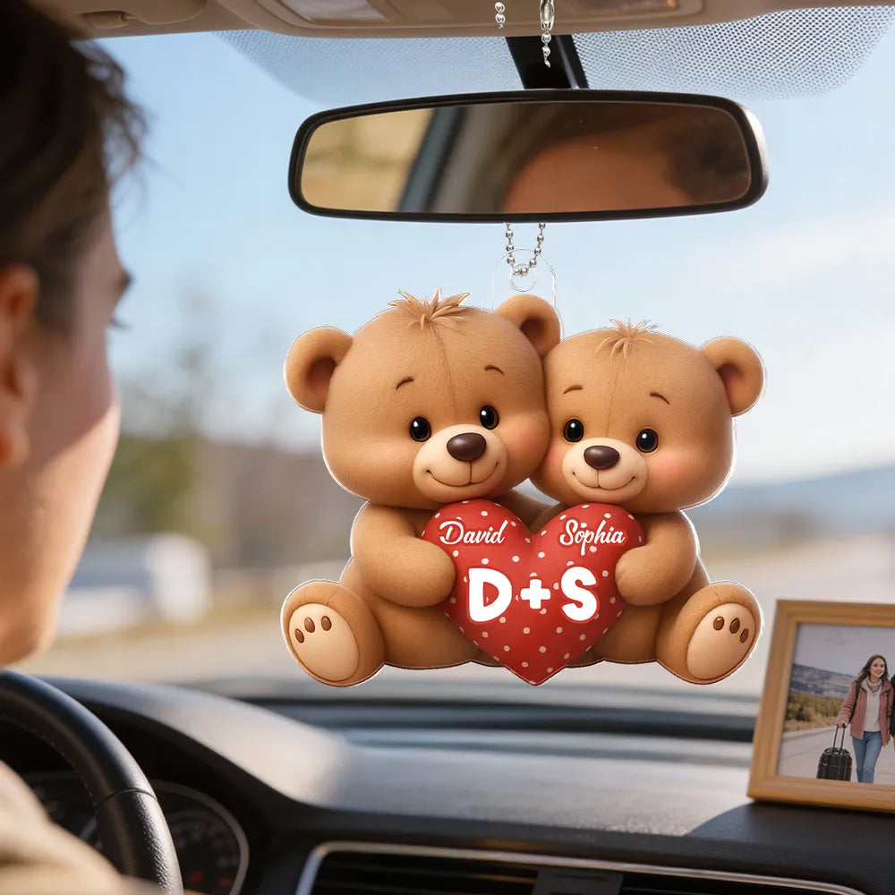 Personalized Bear Couple Acrylic Car Hanger Rearview Mirror Decor