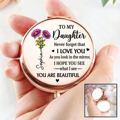 Personalized Daughter Message Metal Compact Mirror Floral Quote Pocket Keepsake Unique Gift for Daughter