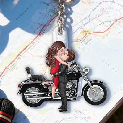 Personalized Couple Kissing Motorcycle Acrylic Keychain, Cute Biker Accessory, Unique Gift for Him or Her