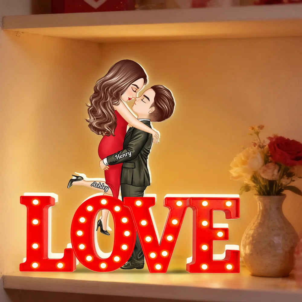 Personalized Love Acrylic Light Box, Kissing Couple in Warm Glow, Unique Romantic Gift for Wife Husband Girlfriend Boyfriend
