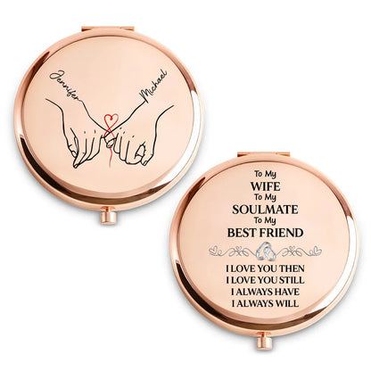 Personalized Metal Compact Mirror for Wife - Soulmate Best Friend Love Quote, Unique Romantic Gift