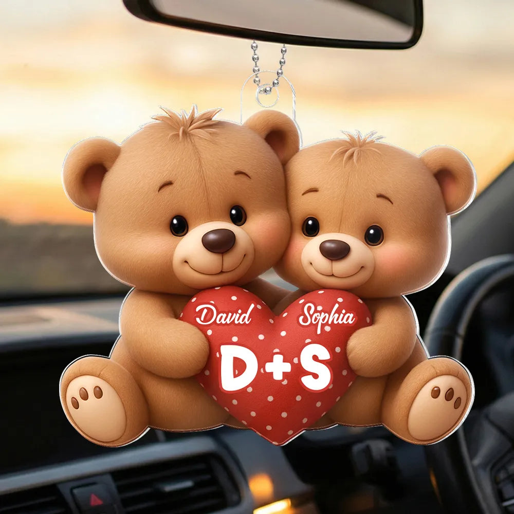Personalized Bear Couple Acrylic Car Hanger Rearview Mirror Decor