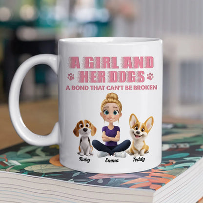 Personalized Ceramic Mug, Girl Sitting Beside Her Dog, Unbreakable Bond Quote, Creative Gift for Dog Lovers