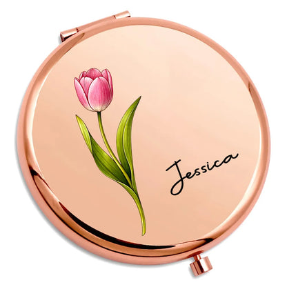 Personalized Metal Compact Mirror with Red Rose Art, Unique Creative Gift for Mom, Sister or Friend