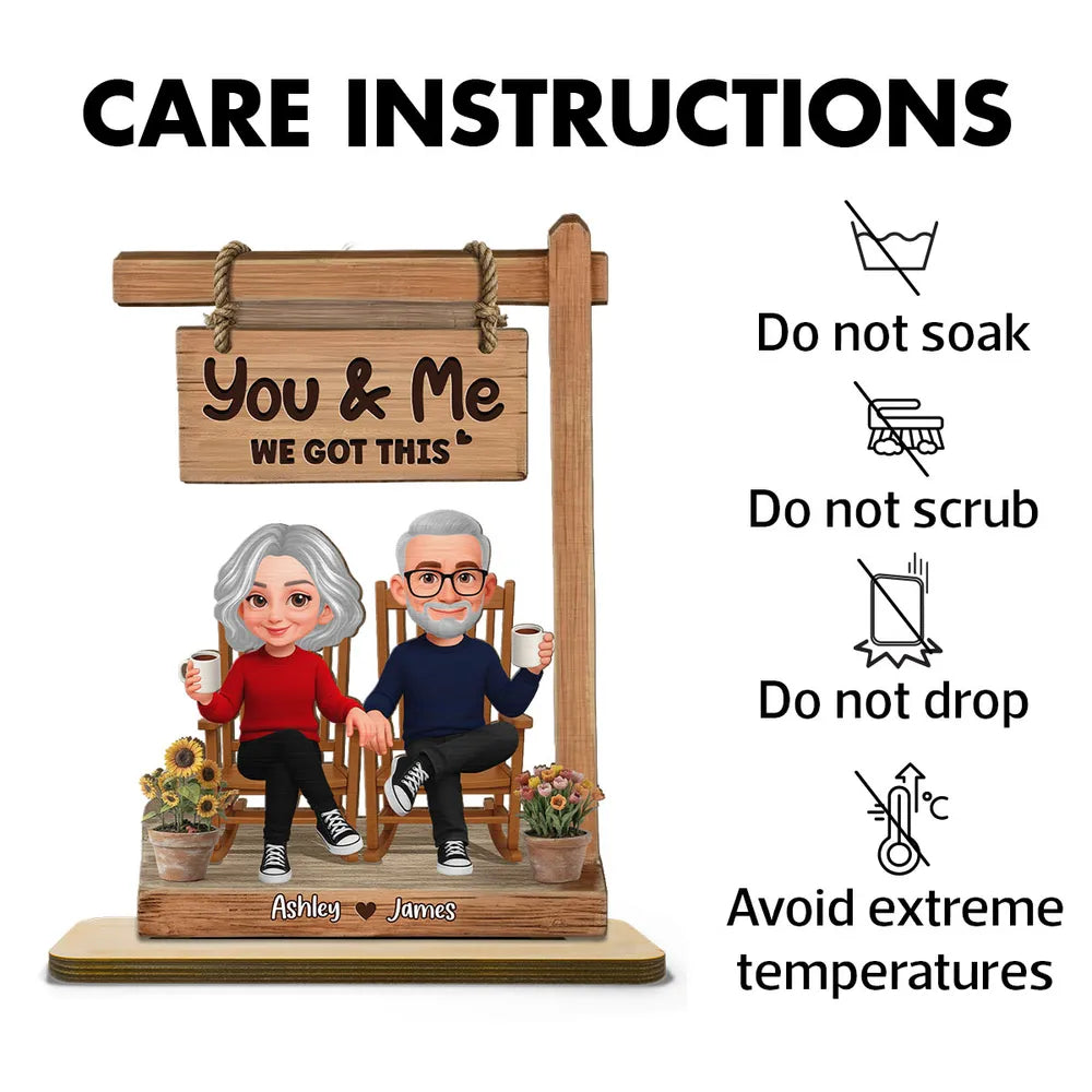 Personalized 2-Layer Wooden Plaque with Sitting Couple Holding Hands You & Me We Got This, Unique Romantic Gift