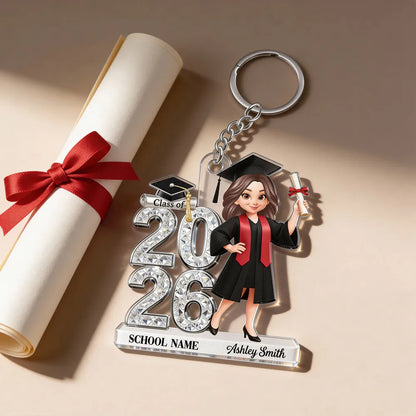 Personalized Graduation 2-Layer Wooden Plaque, Class of 2026 Cartoon Graduate Holding Diploma, Unique Gift for Her Him