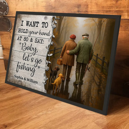 Personalized Couple Fishing Poster with Dogs – Romantic Wall Art for Living Room, Unique Gift for Him or Her