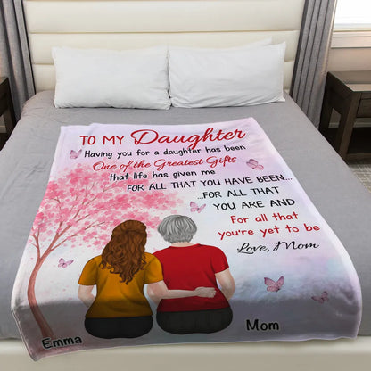 Personalized Daughter and Mom Fleece Blanket, Custom Greatest Gifts Quote, Cozy Unique Gift for Daughter