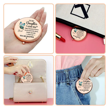 Personalized Metal Compact Mirror for Daughter, Butterfly Love Quote, Everyday Purse Keepsake, Unique Gift