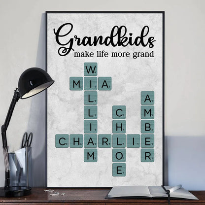 Personalized Grandkids Poster Crossword Art Gift for Grandparents – Custom Names Wall Decor That Makes Life More Grand