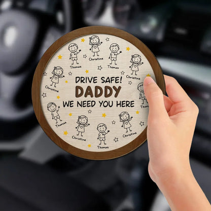 Personalized Car Visor Clip For Grandpa, Unique Custom Drive Safe Gift With Cute Child Doodles