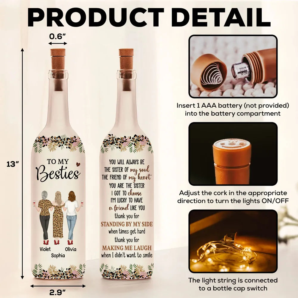 To My Bestie Bottle Lamp, Personalized Friendship Quote With Soft Ambient Light, Thoughtful Gift for Best Friend