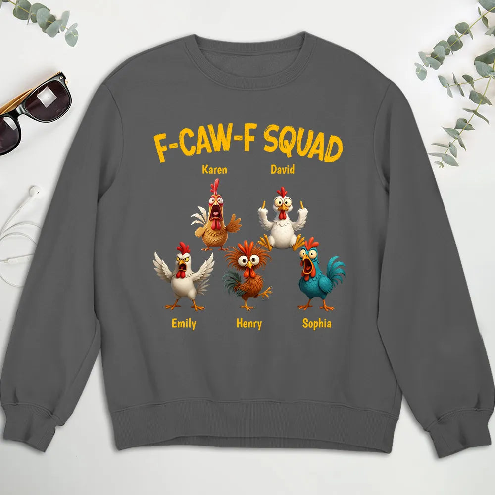 Funny F-CAW-F Squad Chicken Classic Tee, Personalized One of a Kind Gift for Your Crew, Holiday Party Laughs