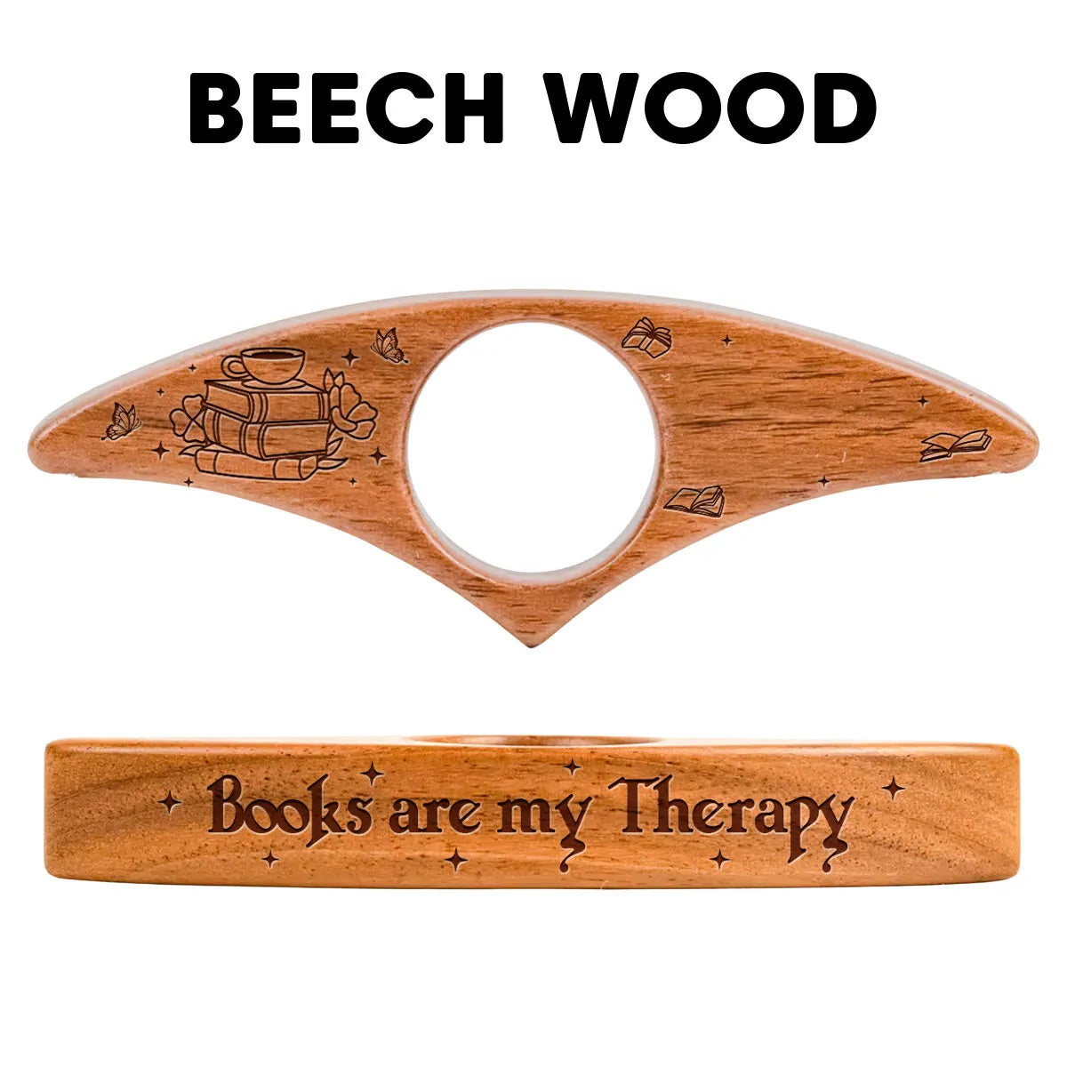 Personalized Book Page Holder with Books Are My Therapy Quote, Holding an Open Book, Unique Gift for Book Lovers