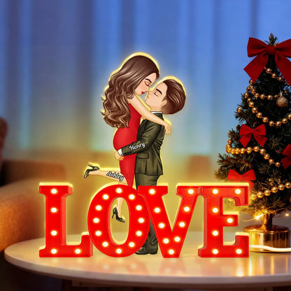 Personalized Love Acrylic Light Box, Kissing Couple in Warm Glow, Unique Romantic Gift for Wife Husband Girlfriend Boyfriend