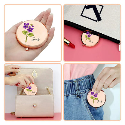 Personalized Metal Compact Mirror with Red Rose Art, Unique Creative Gift for Mom, Sister or Friend