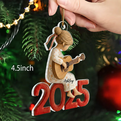 Personalized Acrylic Ornament Girl Playing Guitar Holiday Decor, Cute Keepsake Gift For Music Lover