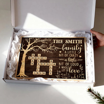 Custom Family Tree Poster with Name Crossword, Warm Wall Art Keepsake, Meaningful Housewarming or Christmas Gift