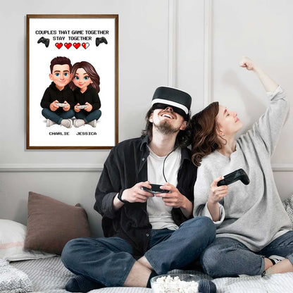Personalized Gaming Couple Poster Game Together Stay Together Wall Art, Modern Cute Gift for Him or Her