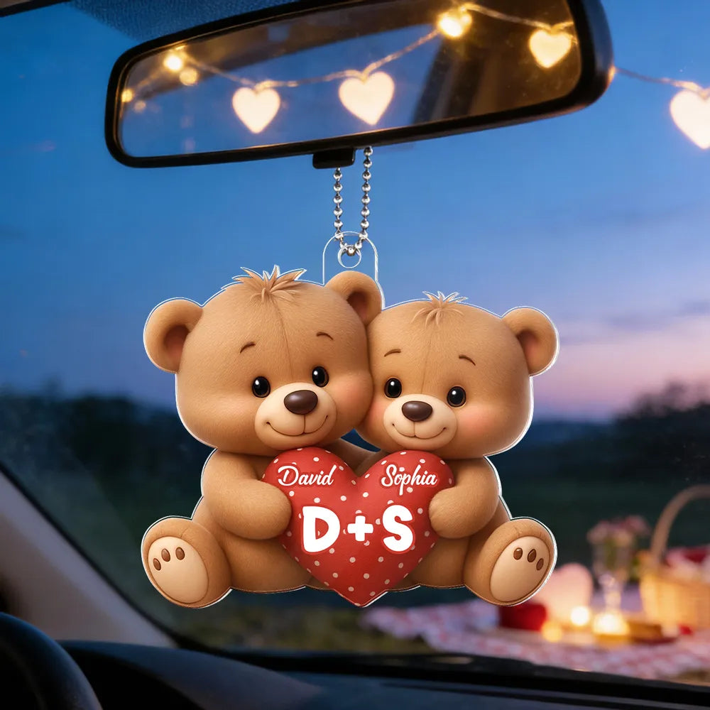 Personalized Bear Couple Acrylic Car Hanger Rearview Mirror Decor