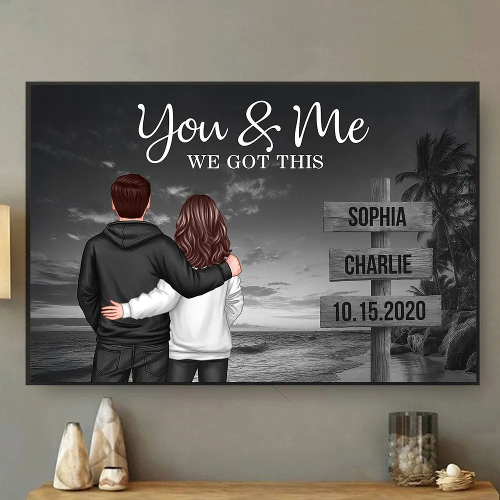 You & Me We Got This Personalized Poster, Sunset Beach Couple Wall Decor, Heartwarming Keepsake, Creative Gift