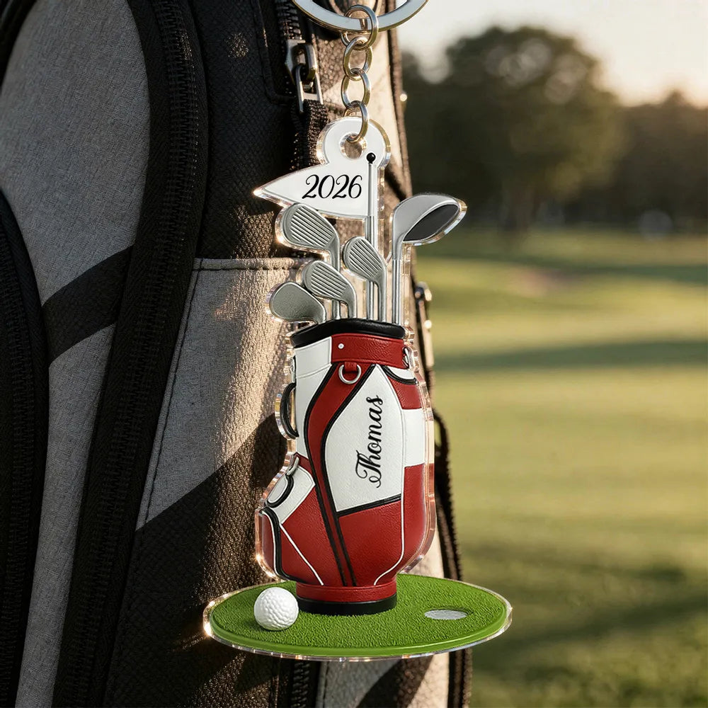 Personalized Acrylic Keychain with Golf Bag & Clubs, Bright Golf Lover Keepsake, Unique Creative Gift