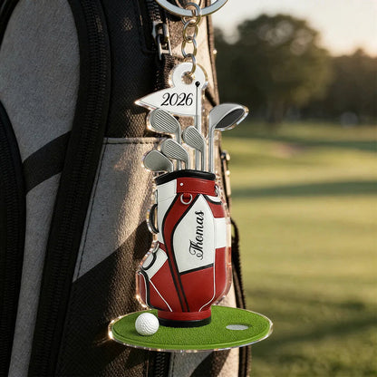 Personalized Acrylic Keychain with Golf Bag & Clubs, Bright Golf Lover Keepsake, Unique Creative Gift