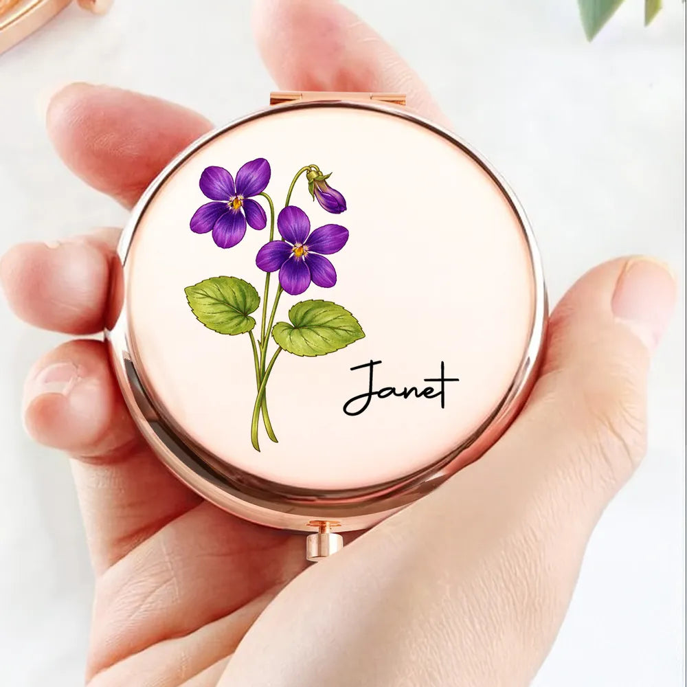 Personalized Metal Compact Mirror with Red Rose Art, Unique Creative Gift for Mom, Sister or Friend